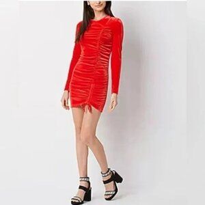 NEW JUICY COUTURE MINI DRESS velour ruched 90s inspired retro long sleeve red L